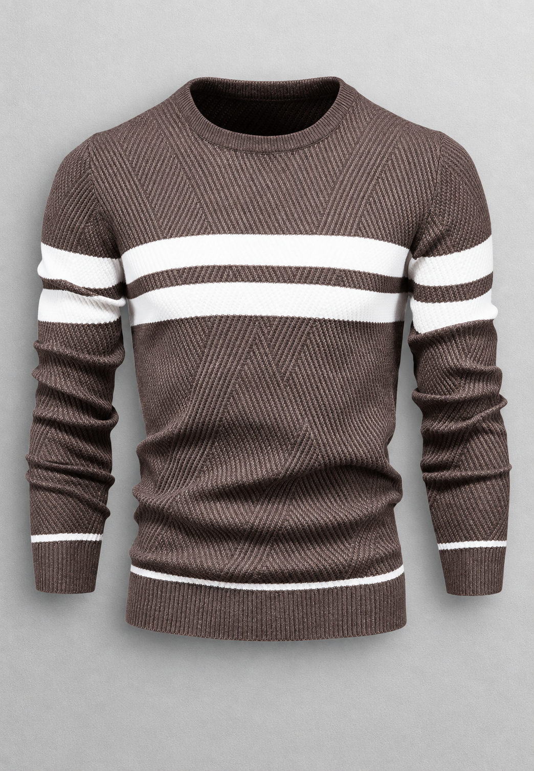 Jersey hombre cuello redondo rayas horizontales punto texturizado otoño - Tobias
