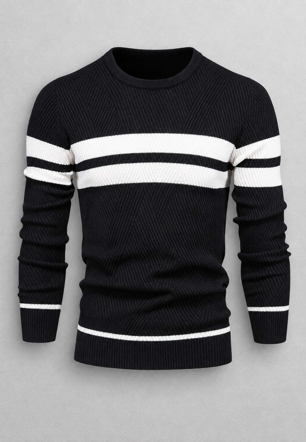 Jersey hombre cuello redondo rayas horizontales punto texturizado otoño - Tobias