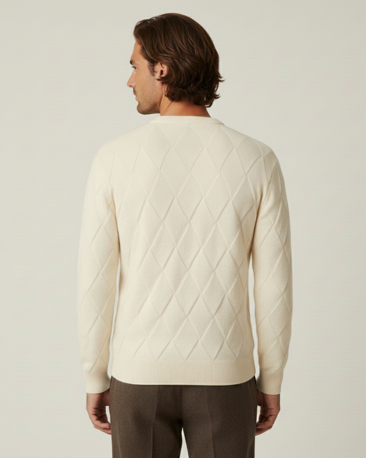Jersey hombre cuello redondo rombos en relieve manga larga textura otoño - Adriel