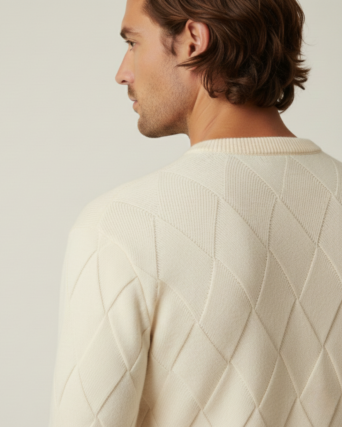 Jersey hombre cuello redondo rombos en relieve manga larga textura otoño - Adriel
