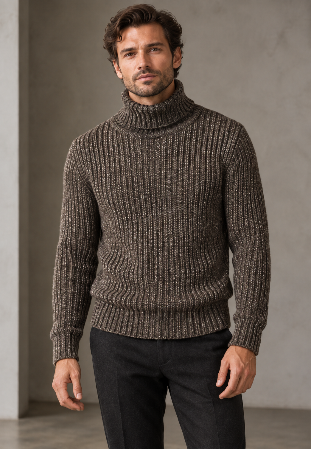 Jersey hombre cuello vuelto punto canalé textura marcada otoño invierno - Nereo