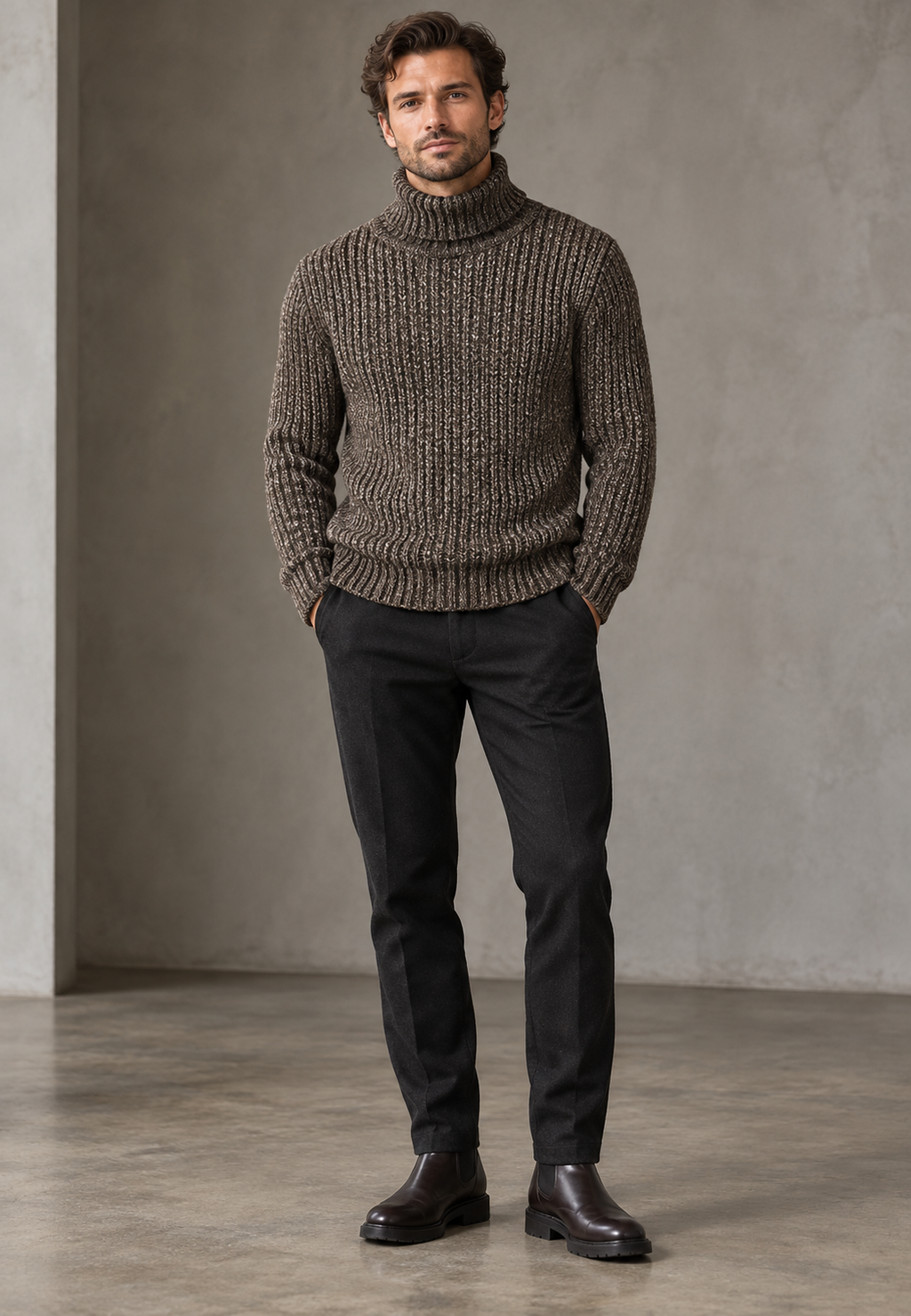 Jersey hombre cuello vuelto punto canalé textura marcada otoño invierno - Nereo
