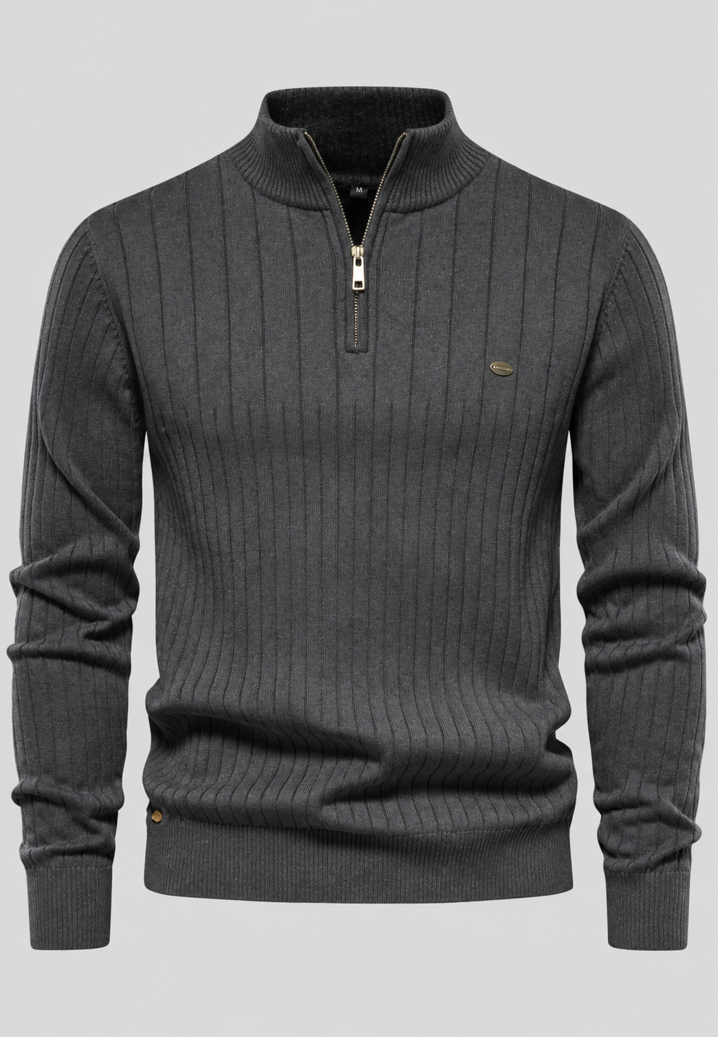 Jersey hombre media cremallera cuello alto canalé textura vertical otoño - Mikkel