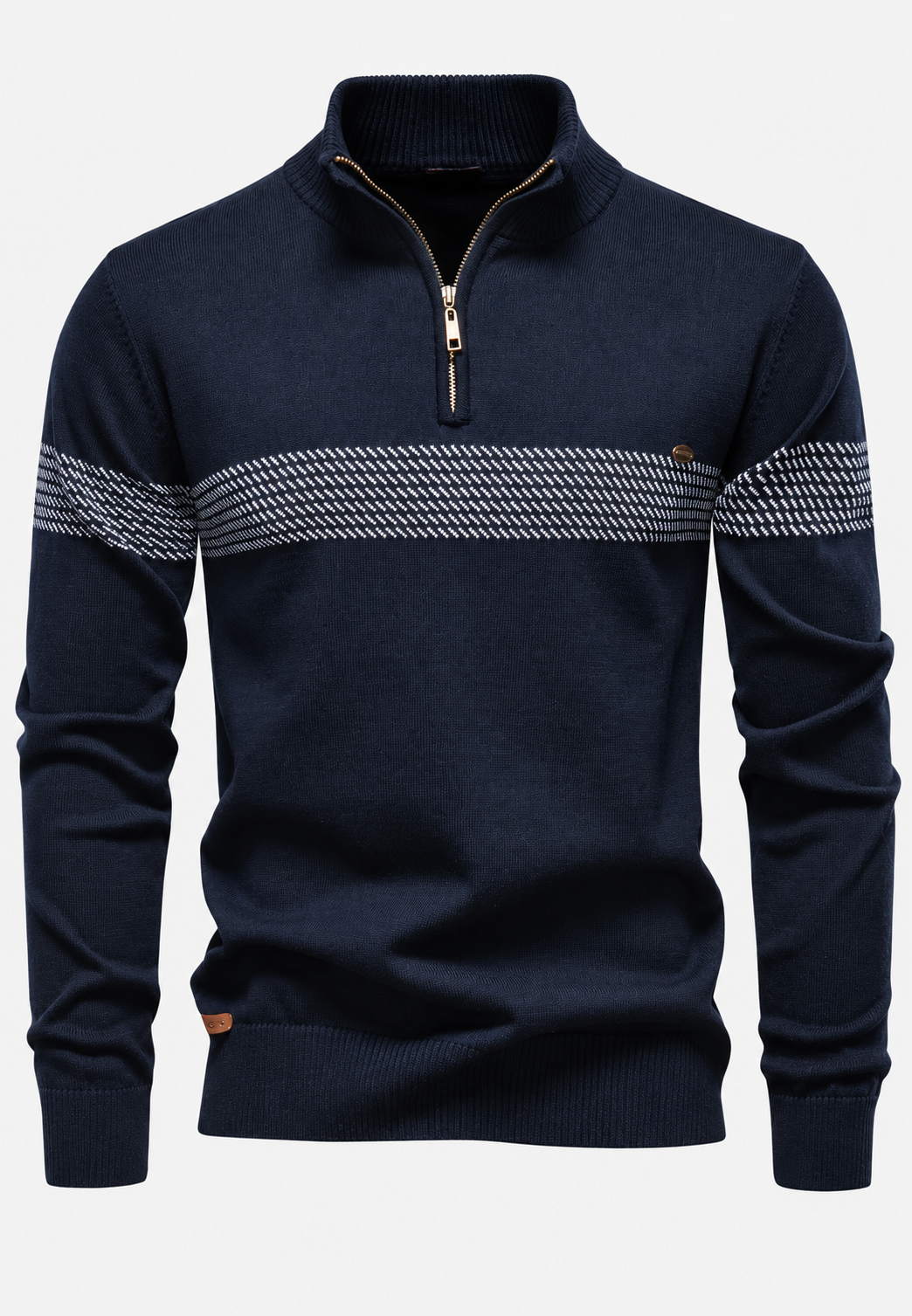 Jersey hombre media cremallera cuello alto franja geométrica otoño casual - Nolan