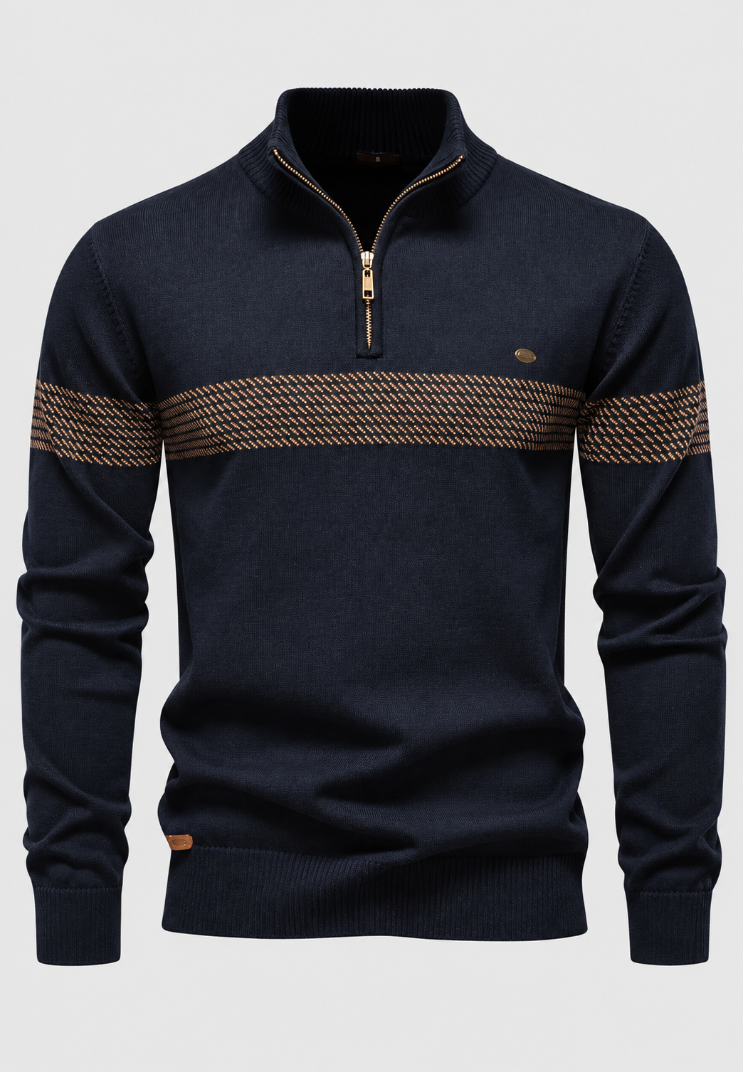Jersey hombre media cremallera cuello alto franja geométrica otoño casual - Nolan