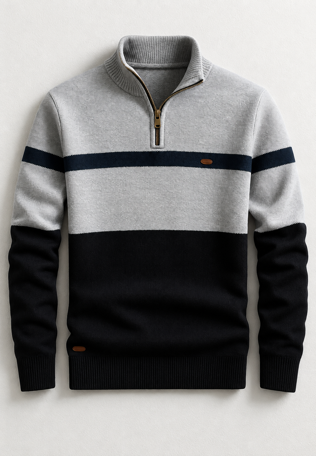 Jersey hombre media cremallera cuello alto franjas horizontales bicolor otoño - Auden