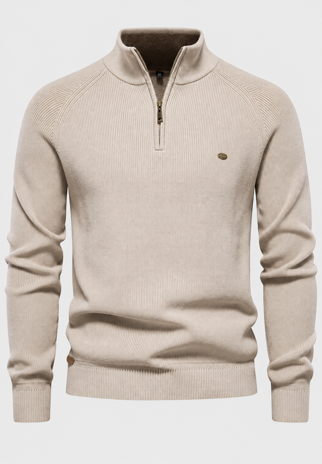 Jersey hombre media cremallera cuello alto manga raglán punto acanalado fino - Leif