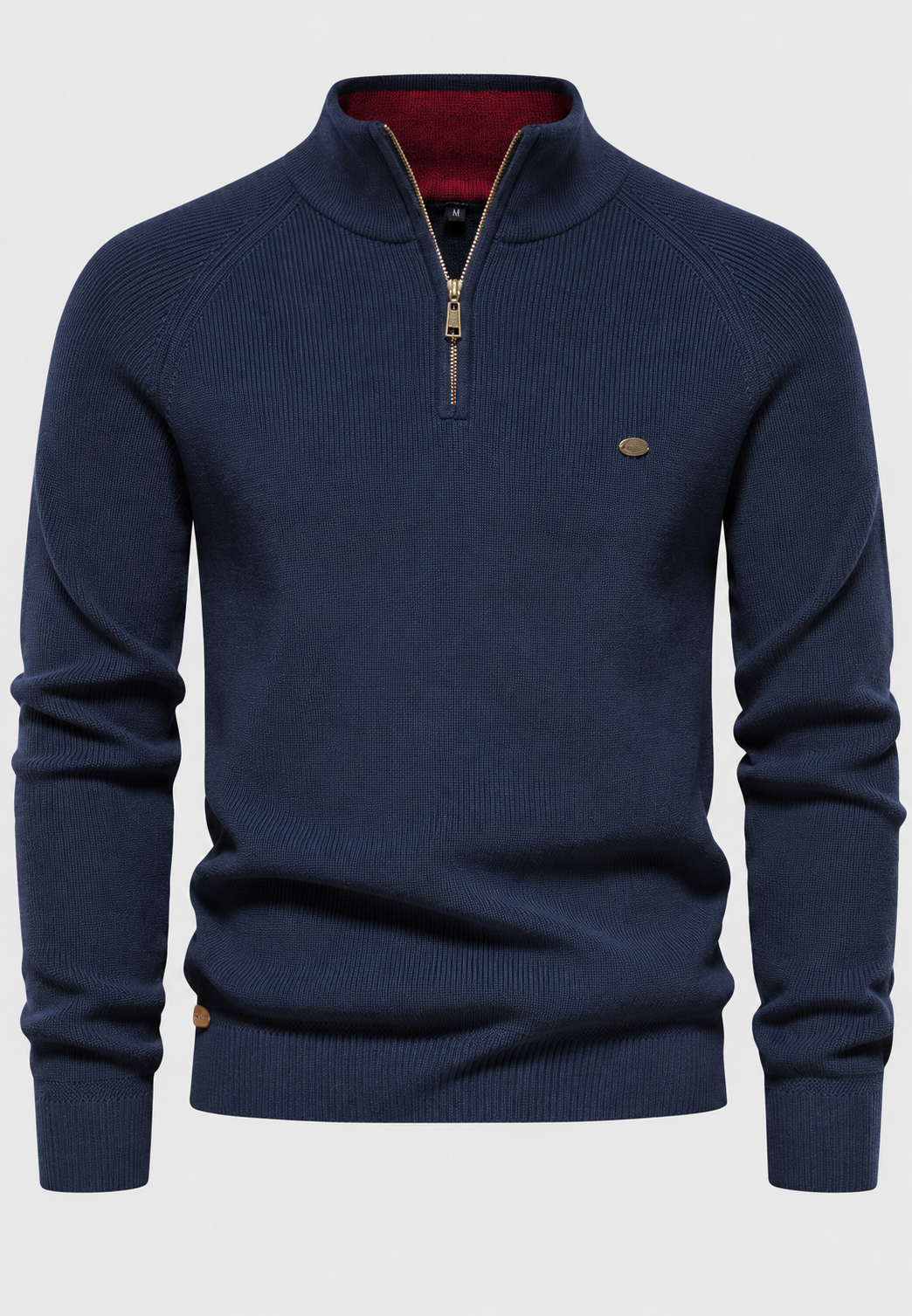 Jersey hombre media cremallera cuello alto manga raglán punto acanalado fino - Leif