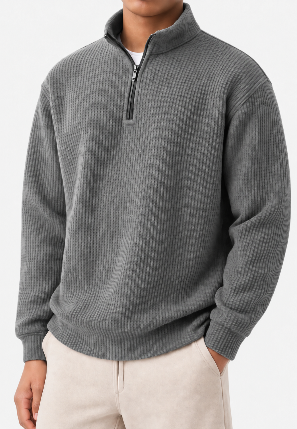 Jersey hombre media cremallera cuello alto punto acanalado vertical otoño - Elio
