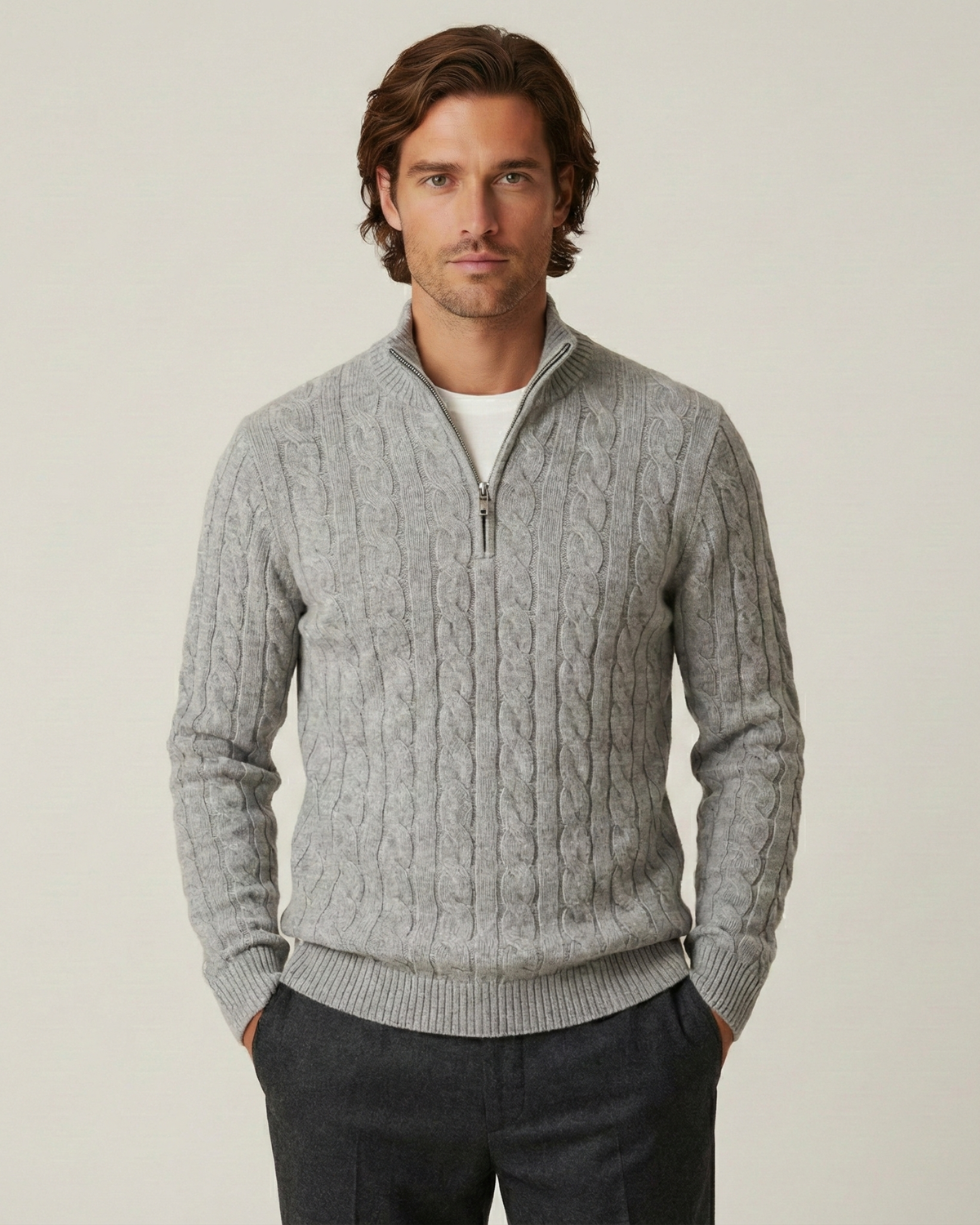 Jersey hombre media cremallera cuello alto punto trenzado ochos otoño - Moritz
