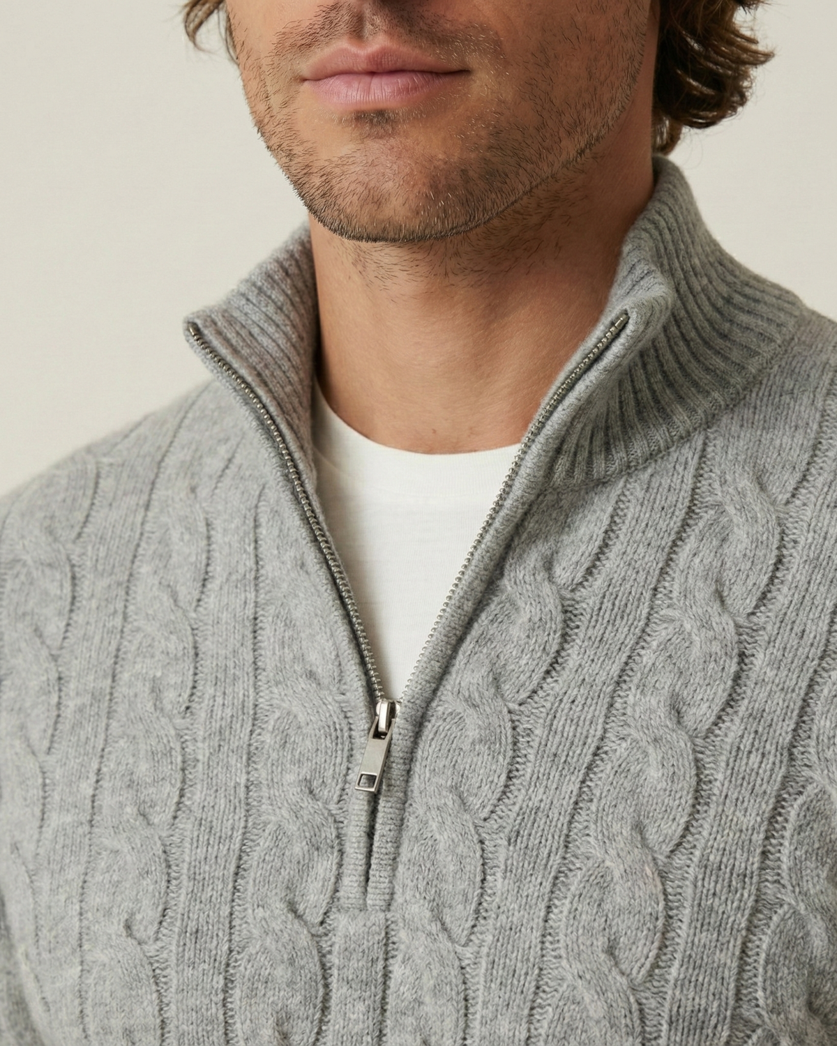 Jersey hombre media cremallera cuello alto punto trenzado ochos otoño - Moritz