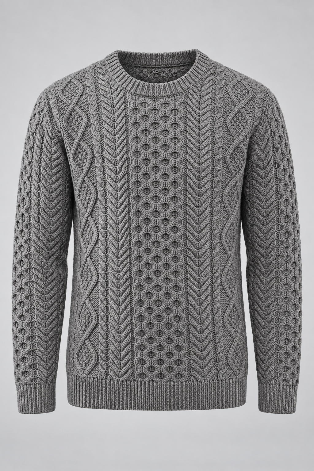 Jersey hombre punto trenzado cuello redondo manga larga ochos relieve textura - Bastien