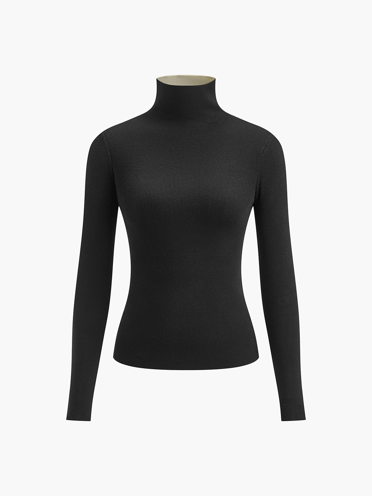 Jersey punto fino mujer cuello alto manga larga canalé vivos contraste - Maren
