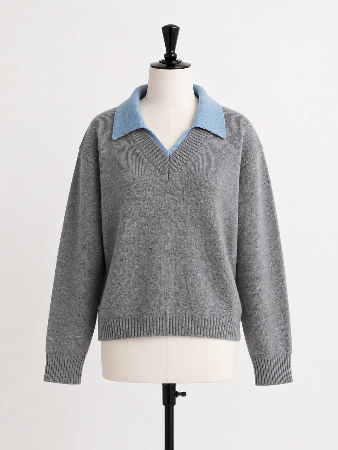 Jersey punto mujer cuello camisero contraste escote V preppy sofisticado - Tilda
