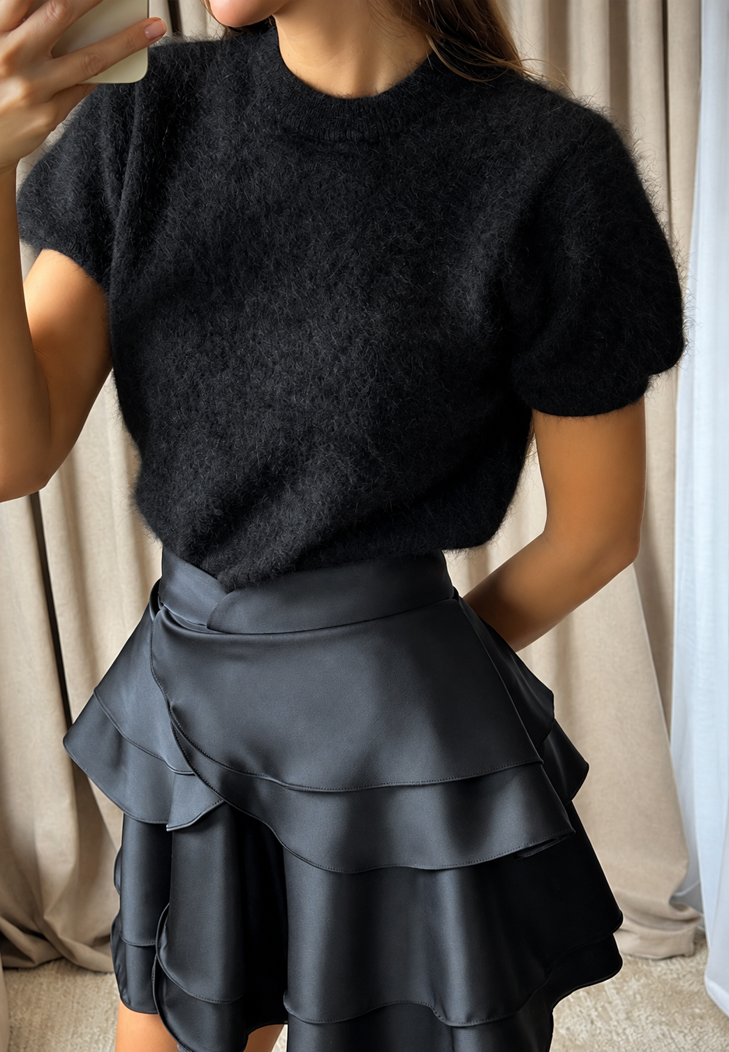Jersey mujer manga corta cuello redondo punto efecto cepillado suave versátil - Narela