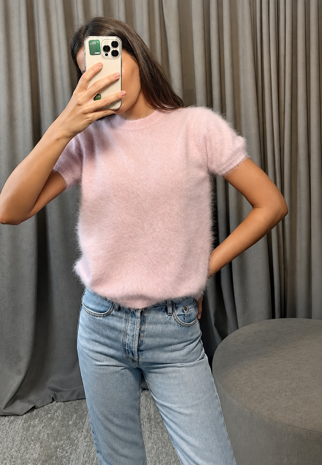 Jersey mujer manga corta cuello redondo punto efecto cepillado suave versátil - Narela