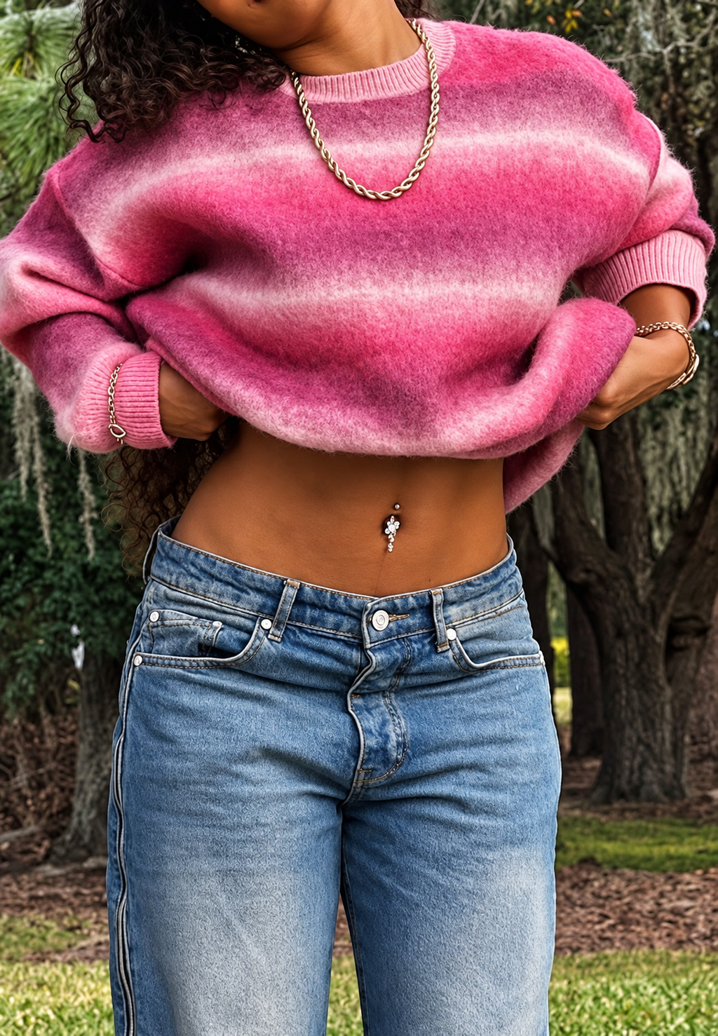 Jersey mujer punto esponjoso efecto degradado rayas difuminadas cuello redondo - Rakel