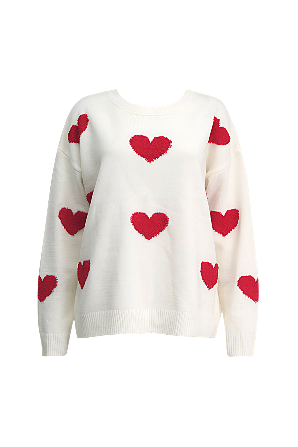 Jersey oversize mujer punto corazones cuello redondo hombros caídos casual - Barissa