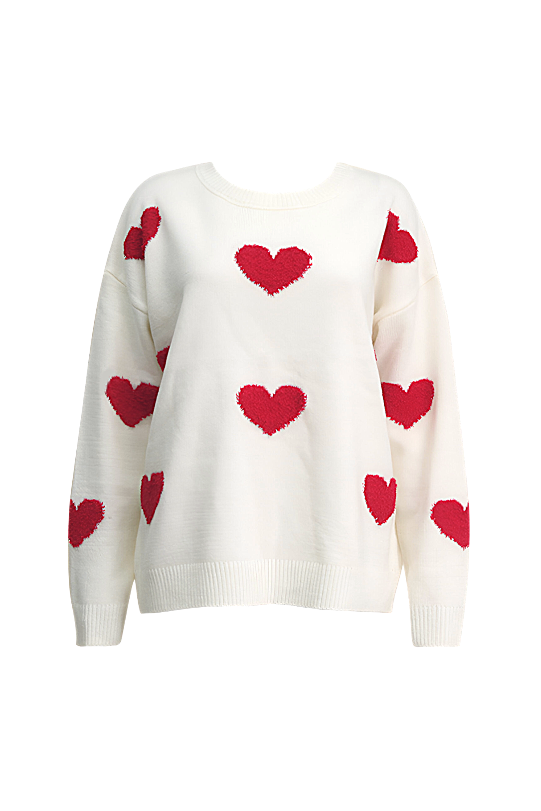 Jersey oversize mujer punto corazones cuello redondo hombros caídos casual - Barissa