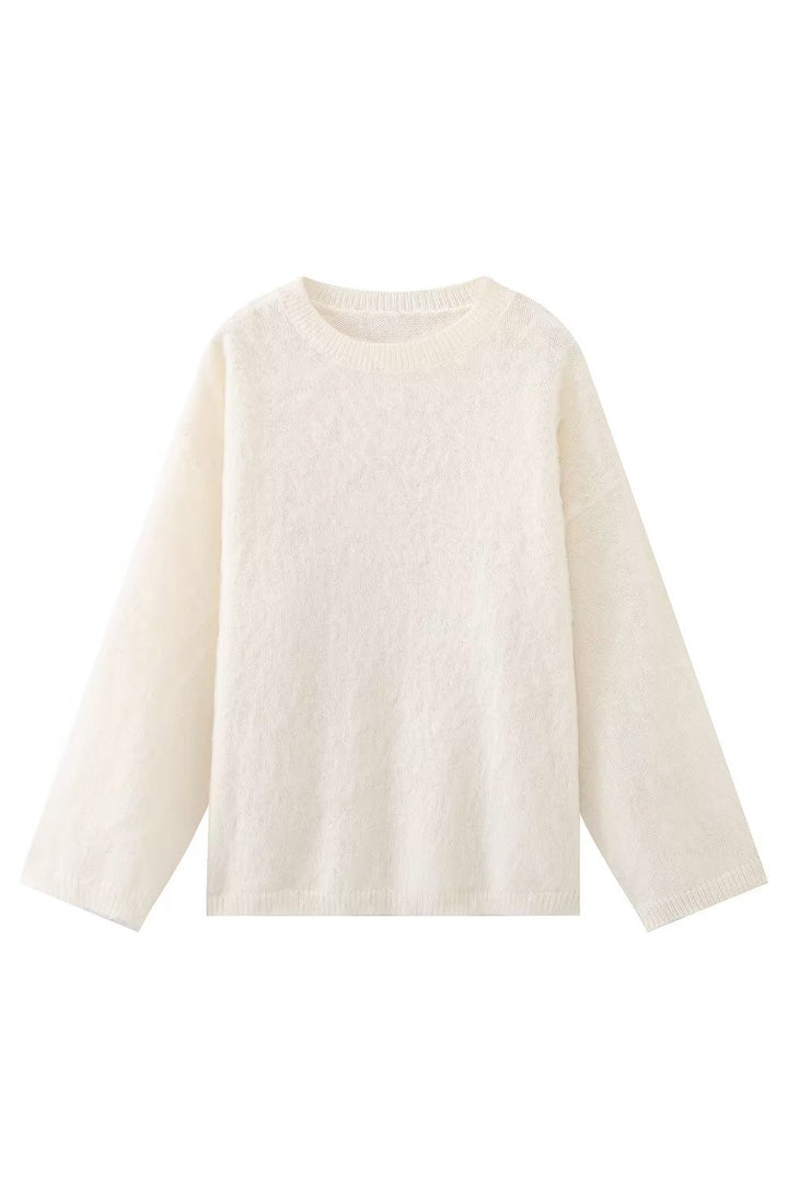 Jersey oversize mujer cuello redondo hombros caídos punto canalé holgado - Hanna