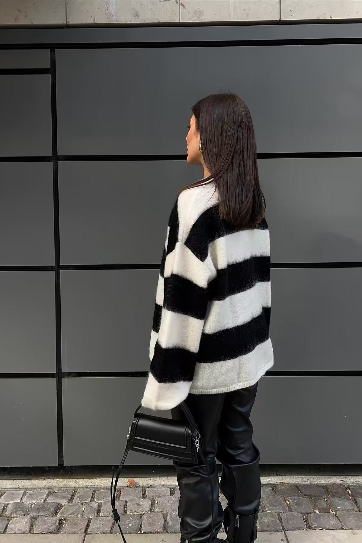 Jersey oversize mujer cuello redondo hombros caídos punto canalé holgado - Hanna
