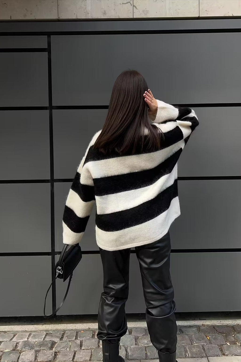 Jersey oversize mujer cuello redondo hombros caídos punto canalé holgado - Hanna