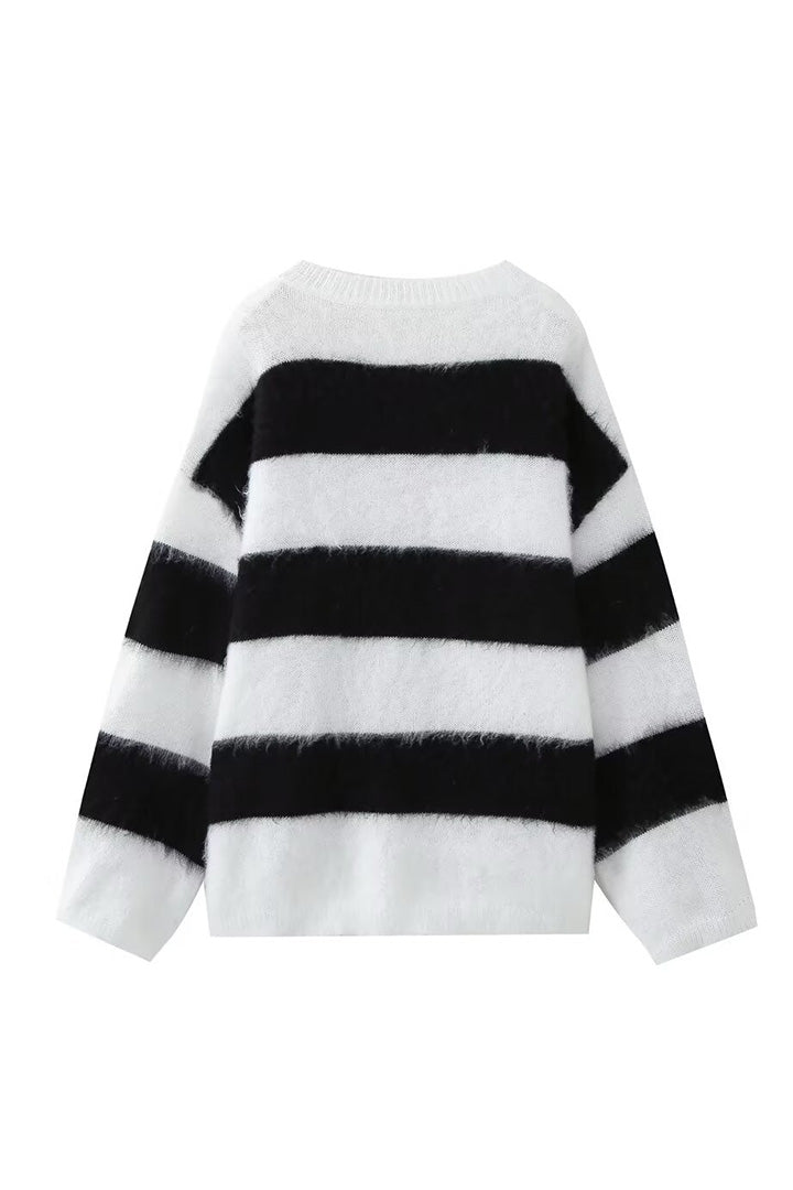 Jersey oversize mujer cuello redondo hombros caídos punto canalé holgado - Hanna
