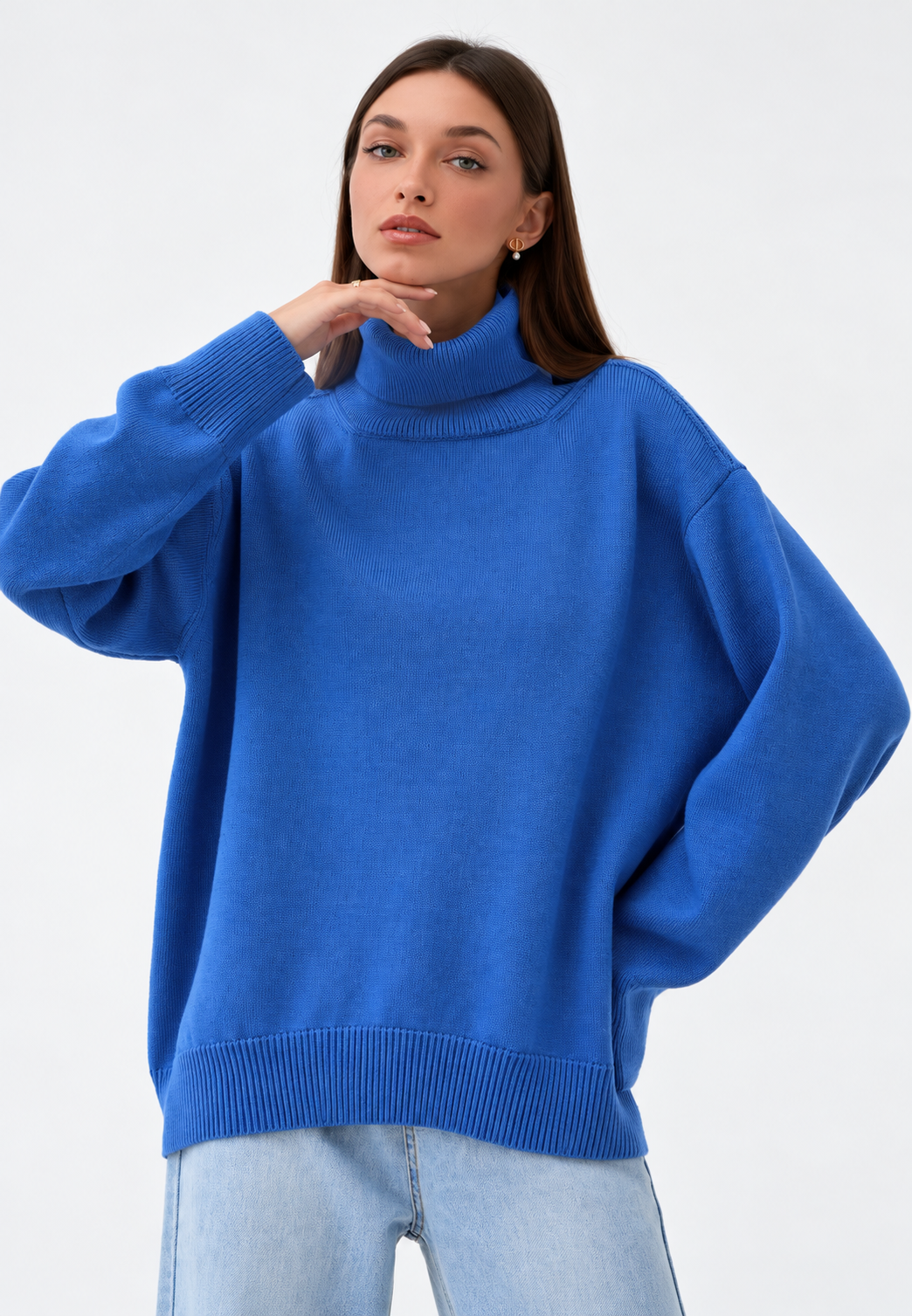 Jersey oversize mujer cuello vuelto hombros caídos punto liso amplio invierno - Eirwen