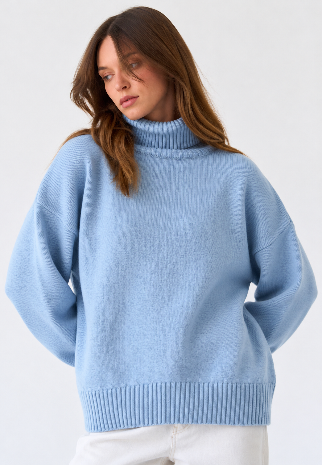 Jersey oversize mujer cuello vuelto hombros caídos punto liso amplio invierno - Eirwen