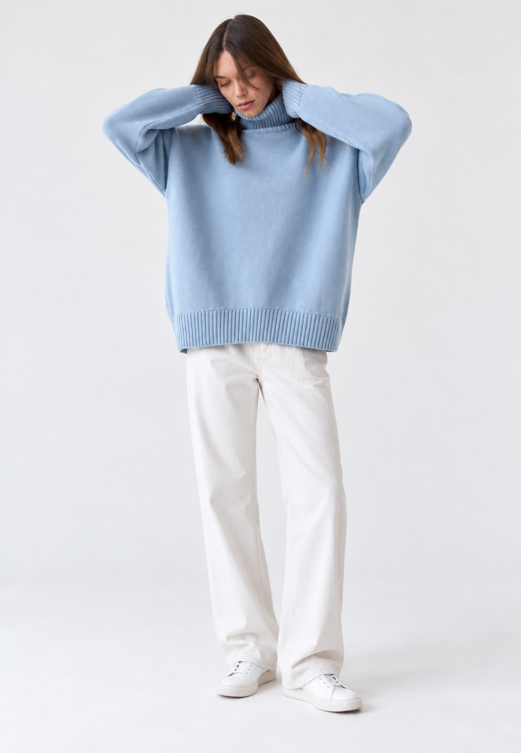 Jersey oversize mujer cuello vuelto hombros caídos punto liso amplio invierno - Eirwen