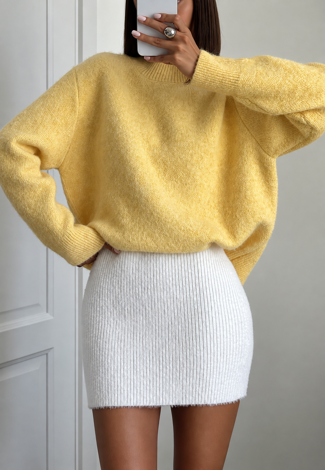 Jersey oversize mujer punto esponjoso cuello redondo holgado liso cómodo - Agneta