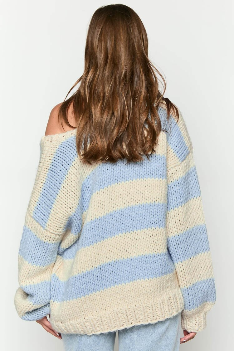 Jersey oversize mujer rayas hombros descubiertos punto grueso escote barco - Frida