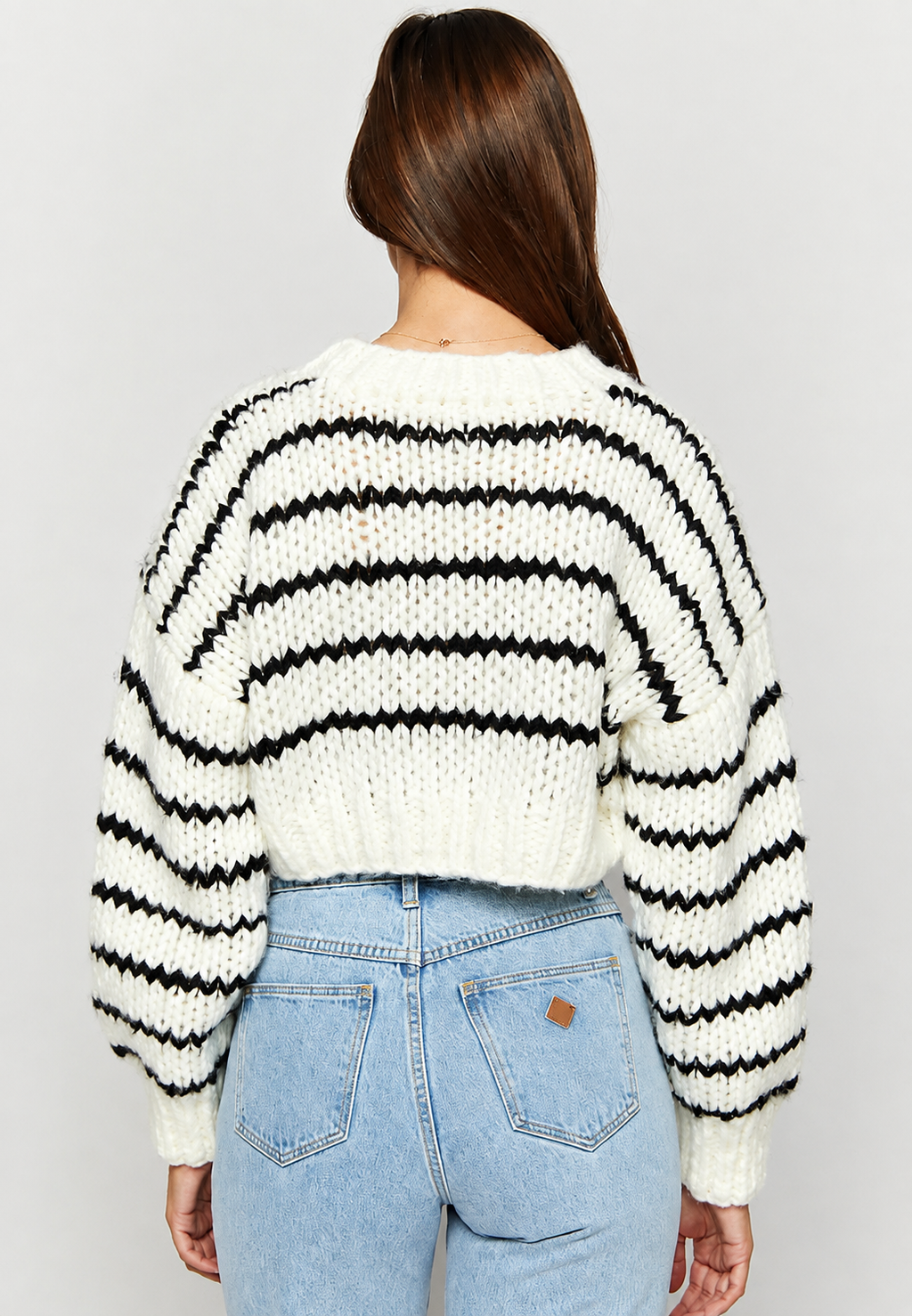 Jersey oversize mujer punto grueso manga amplia cuello redondo bicolor cálido - Ovacona