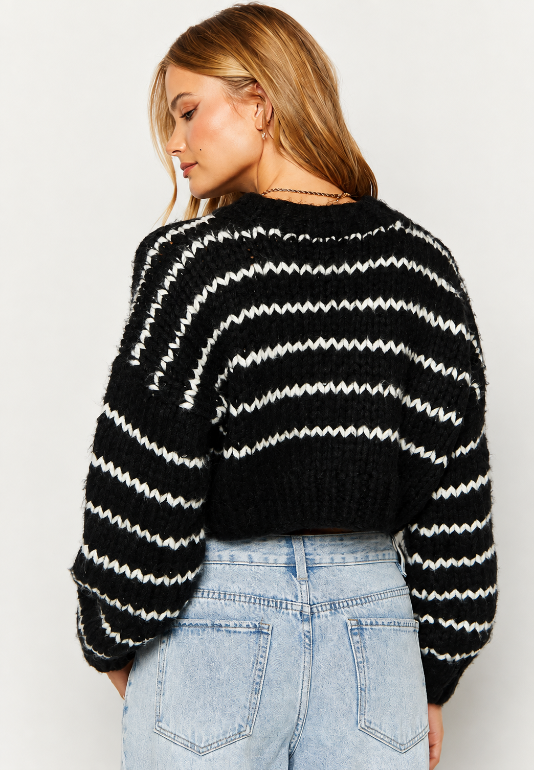 Jersey oversize mujer punto grueso manga amplia cuello redondo bicolor cálido - Ovacona