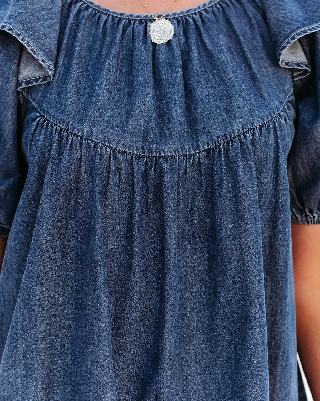 Vestido corto vaquero para mujer manga abullonada - Luisa