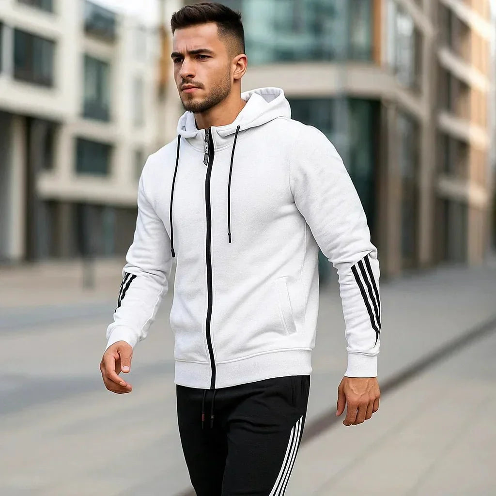 Conjunto de punto elástico para hombre con capucha suave y flexible ideal para actividad diaria