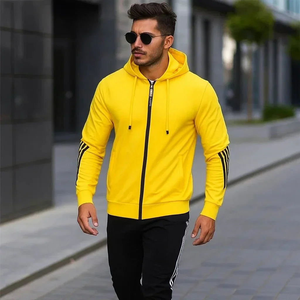 Conjunto de punto elástico para hombre con capucha suave y flexible ideal para actividad diaria