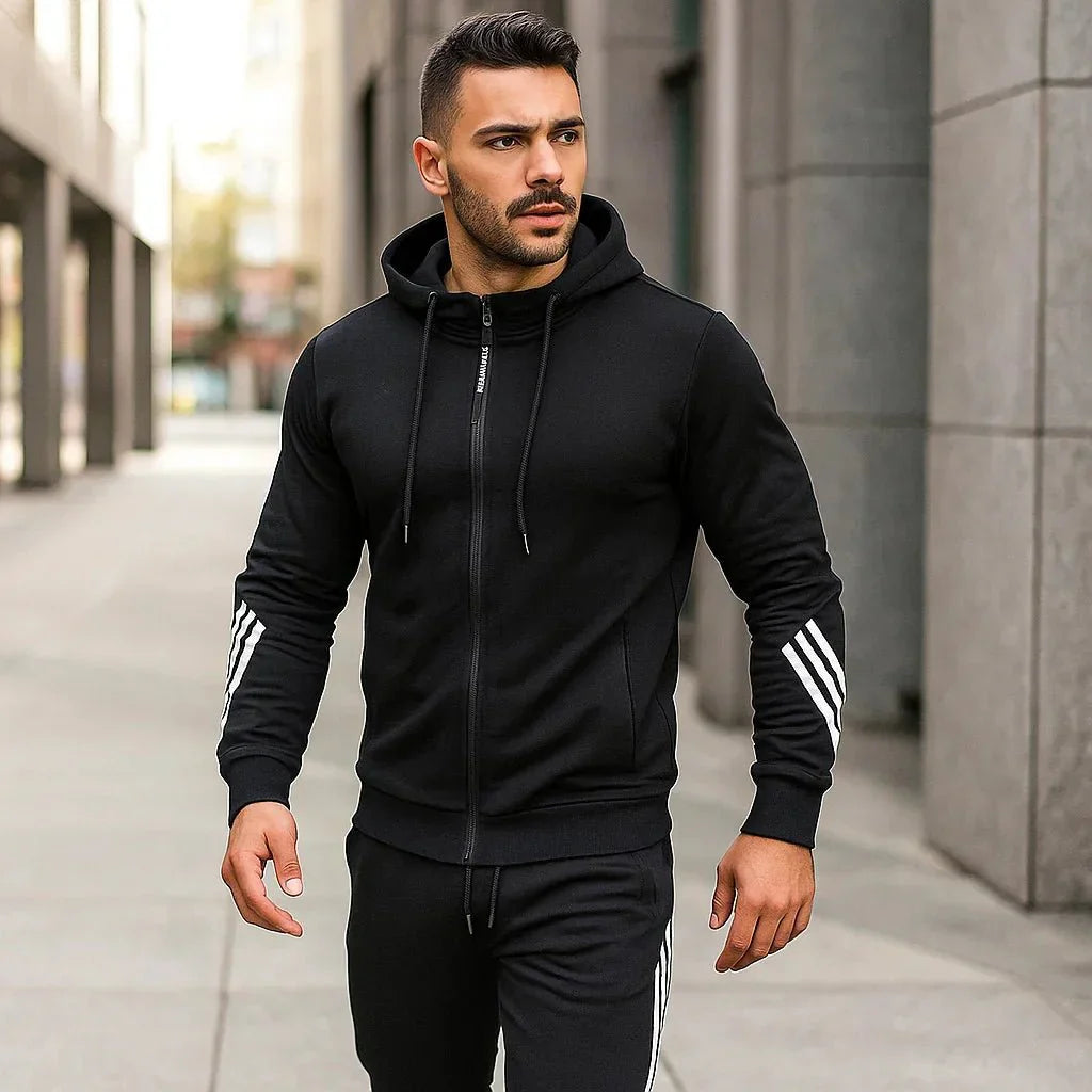 Conjunto de punto elástico para hombre con capucha suave y flexible ideal para actividad diaria