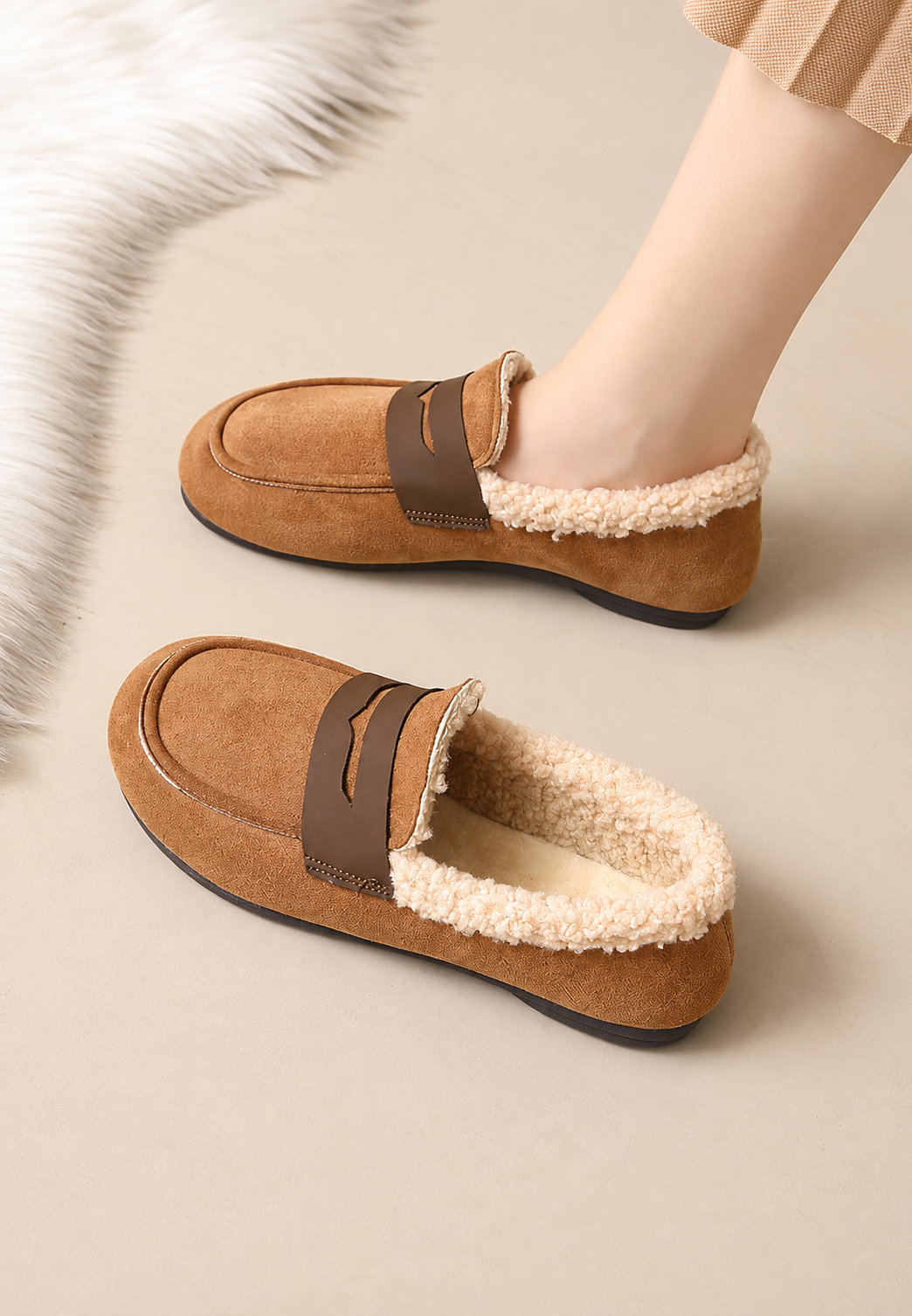 Mocasín mujer efecto ante interior borreguito suela plana cálido otoño invierno - Naira