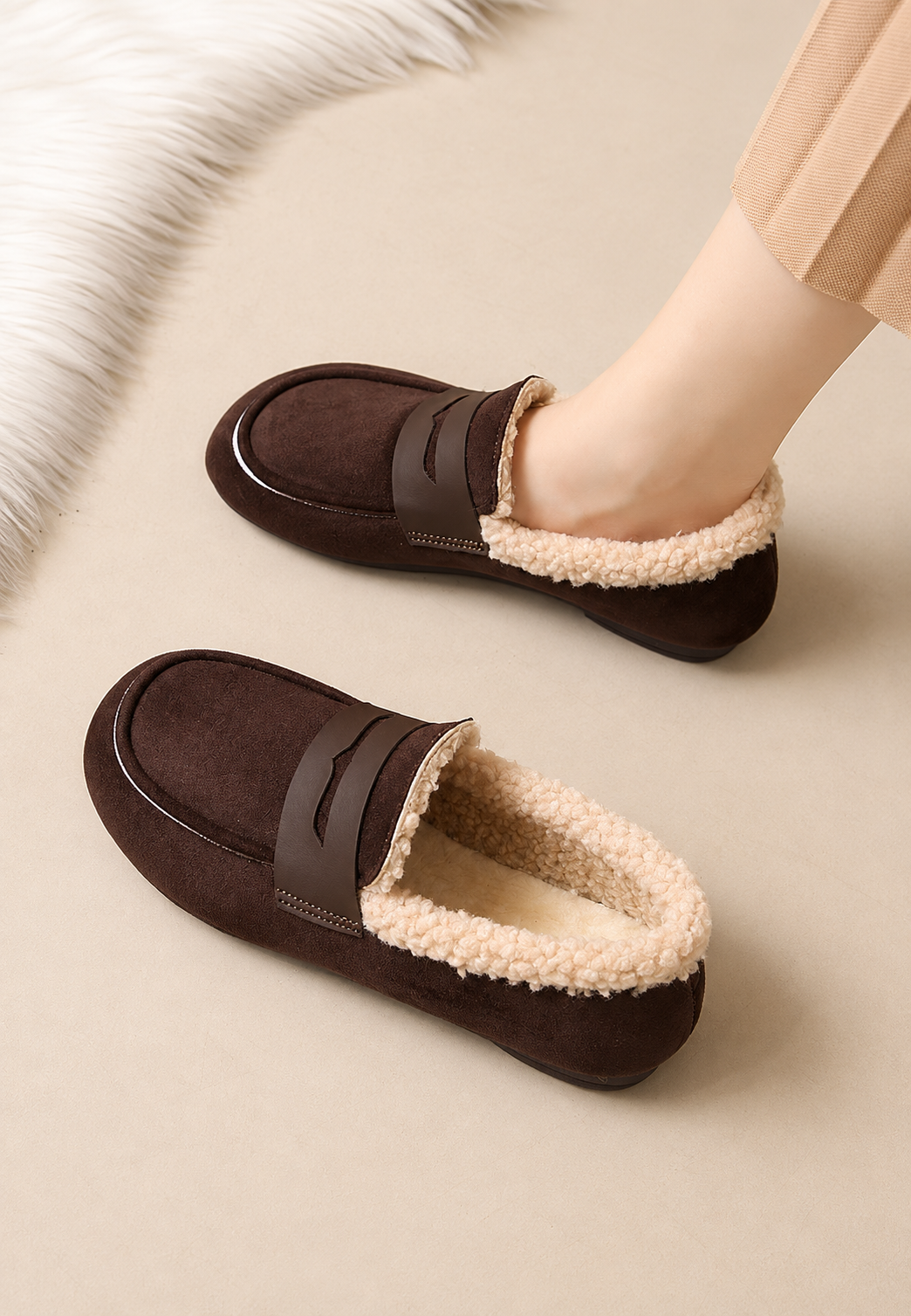 Mocasín mujer efecto ante interior borreguito suela plana cálido otoño invierno - Naira