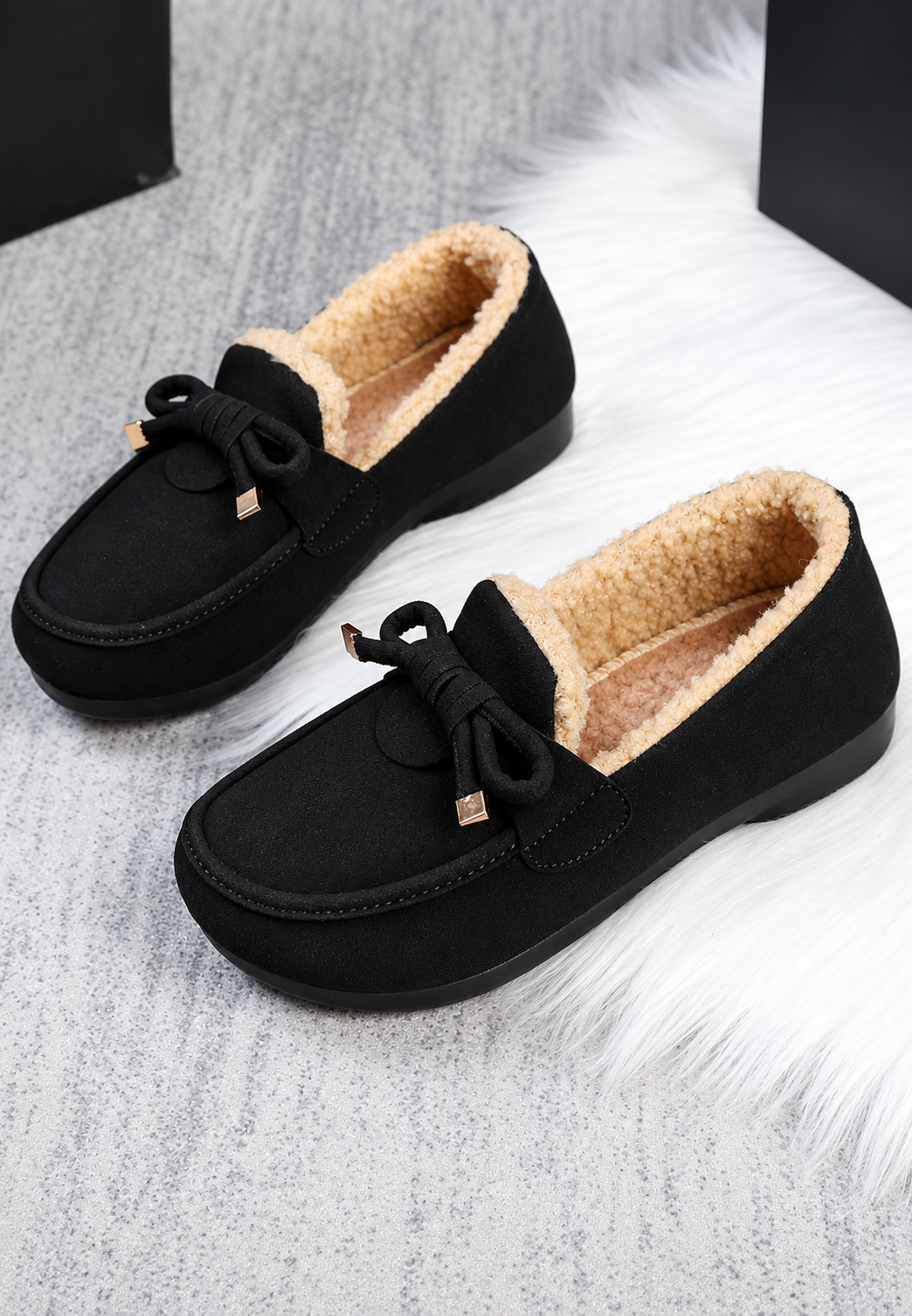 Mocasín mujer forro afelpado lazo decorativo suela plana cálido cómodo - Selma