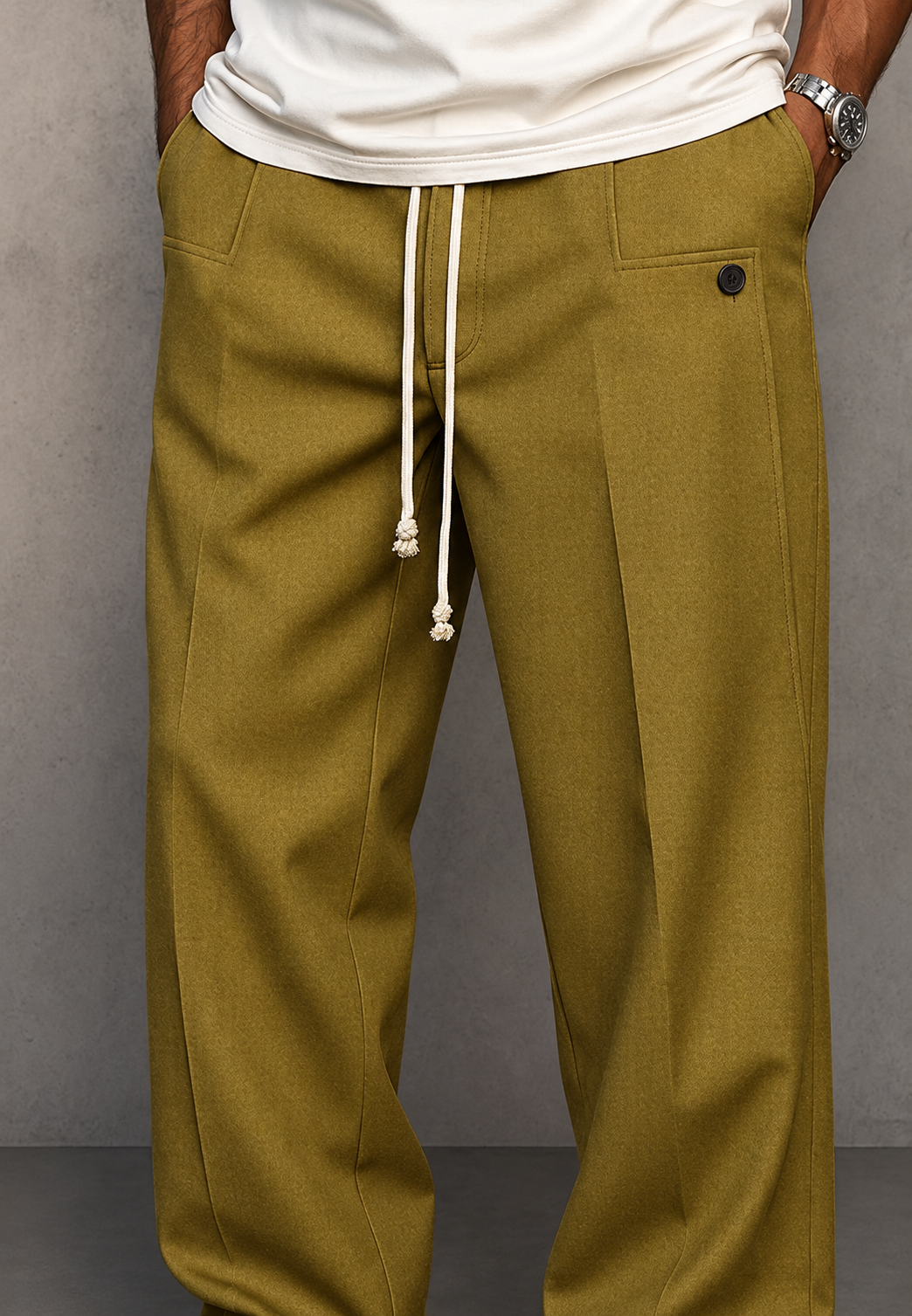 Pantalón hombre wide leg pinzas cintura ajustable caída amplia tendencia - Tavon