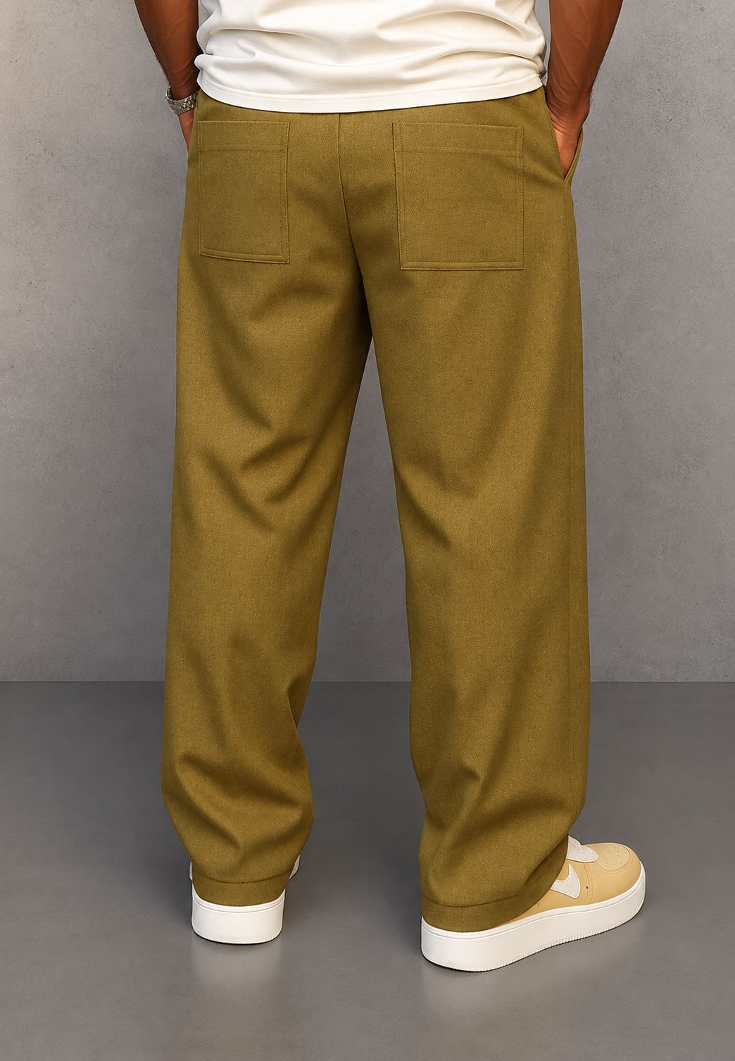 Pantalón hombre wide leg pinzas cintura ajustable caída amplia tendencia - Tavon