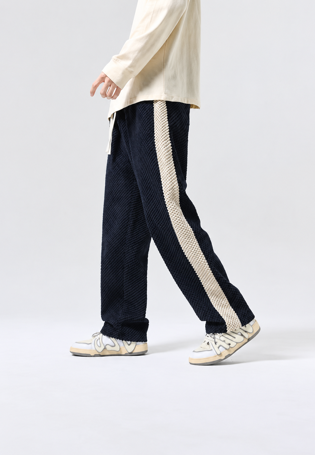 Pantalón jogger hombre pana corte amplio banda lateral cordón deportivo - Dorian