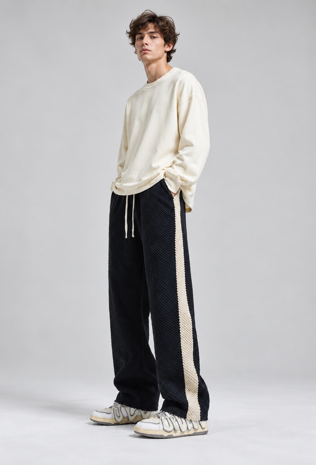 Pantalón jogger hombre pana corte amplio banda lateral cordón deportivo - Dorian