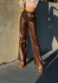 Pantalón mujer efecto piel recto tiro alto elegante versátil otoño invierno - Amandine