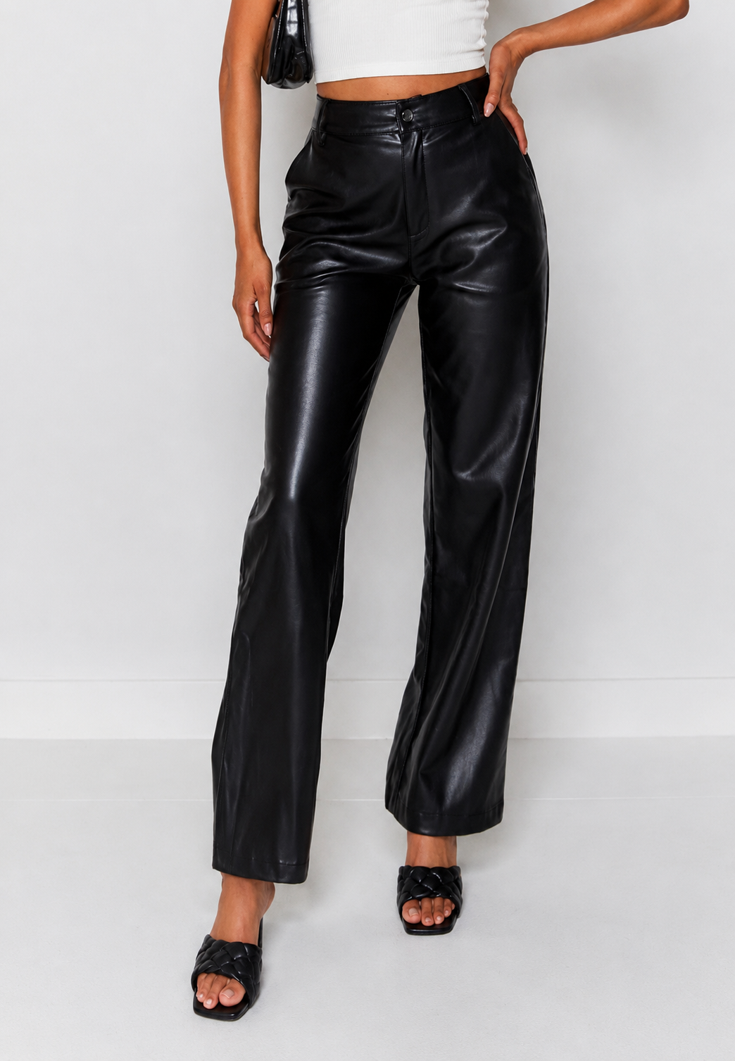 Pantalón mujer efecto piel recto tiro alto elegante versátil otoño invierno - Amandine