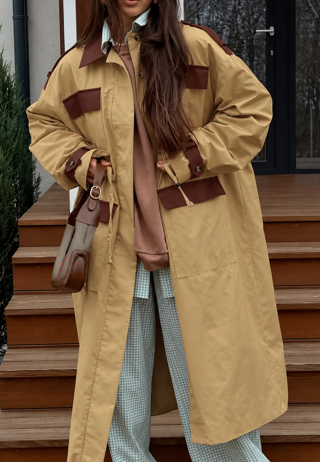 Parka larga mujer bolsillos cargo cintura ajustable corte holgado capas otoño - Alondra