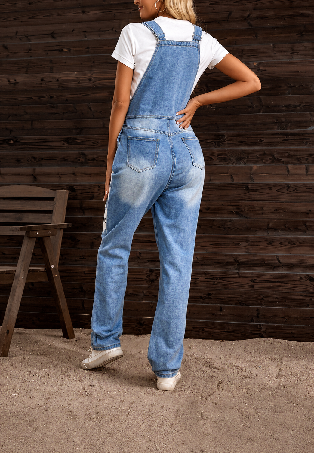 Peto denim mujer tirantes ajustables floral gran tamaño perneras amplias - Wendy