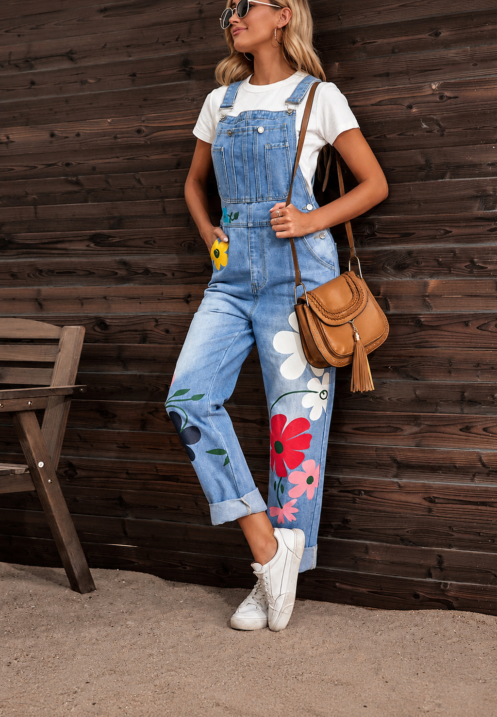 Peto denim mujer tirantes ajustables floral gran tamaño perneras amplias - Wendy